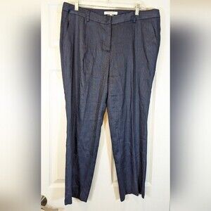 Gerard Darrel Paris linen viscose pants navy blue pleaded straight leg sz 44 XL